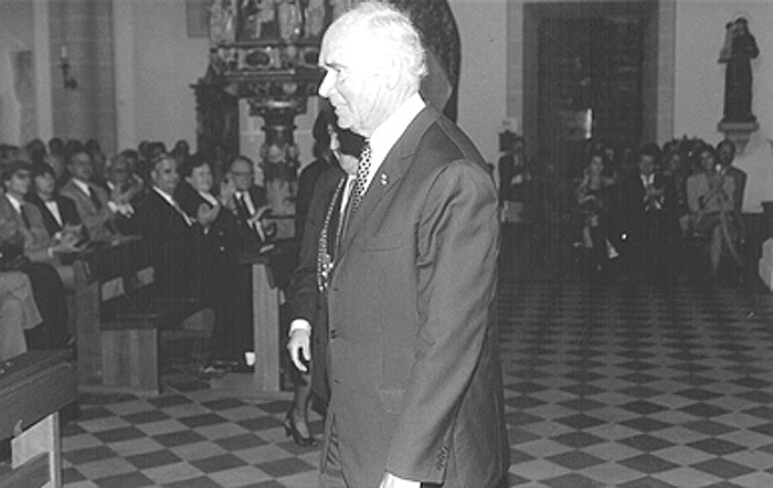 Peter Ludwig 1992 anlässlich der Einweihung des Ludwig Museums in der St. Kastor-Kirche Koblenz 1992