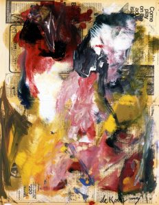 Willem de Kooning: "Ohne Titel", 1970, Ölfarbe auf einer Seite der New York Times vom 15.11.1970, auf Leinwand, 58 x 75 cm, Sammlung Ludwig Museum, Koblenz, Inv. Nr. LM 1992/57 © VG Bild-Kunst Bonn, 2022