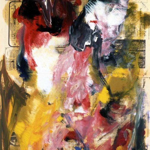 Willem de Kooning: "Ohne Titel", 1970, Ölfarbe auf einer Seite der New York Times vom 15.11.1970, auf Leinwand, 58 x 75 cm, Sammlung Ludwig Museum, Koblenz, Inv. Nr. LM 1992/57 © VG Bild-Kunst Bonn, 2022